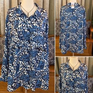 Michael Kors Blue White Paisley Blouse Top 3X
